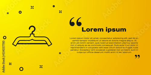 Black Hanger wardrobe icon isolated on yellow background. Cloakroom icon. Clothes service symbol. Laundry hanger sign. Vector