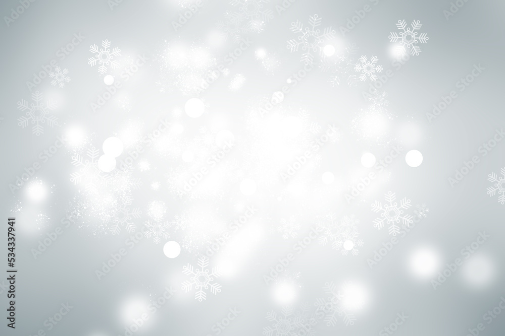 White snowflake blurred on gray defocused background, Luxury christmas shine wallaper.