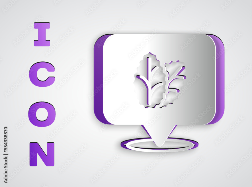 Paper cut Tobacco leaf icon isolated on grey background. Tobacco leaves. Paper art style. Vector Paper cut Tobacco leaf icon isolated on grey background. Tobacco leaves. Paper art style. Vector