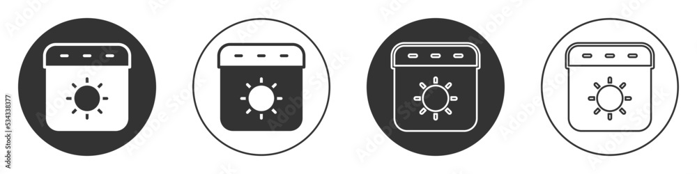 Black Calendar summer icon isolated on white background. Event reminder symbol. Circle button. Vector Black Calendar summer icon isolated on white background. Event reminder symbol. Circle button. Vector