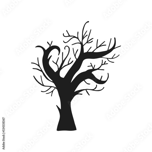Halloween 2022 - October 31. A traditional holiday, the eve of All Saints Day, All Hallows Eve. Trick or treat. Vector illustration in hand-drawn doodle style. A scary creepy tree.