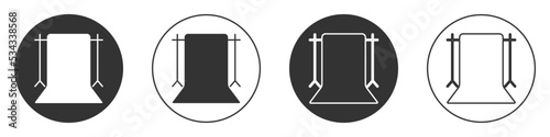 Black Empty photo studio icon isolated on white background. Screen backdrop. Circle button. Vector