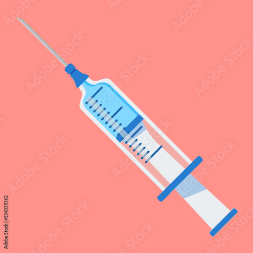 Medical syringe.Vaccine and vaccination immunization.Vector flat illustration. Isolated on white background.