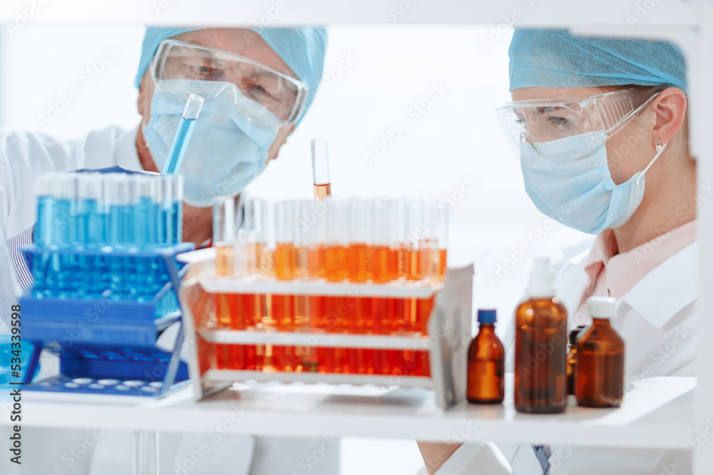 close up. container with test tubes on the table in the laboratory .