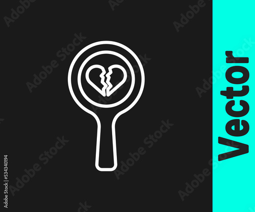 White line Broken heart or divorce icon isolated on black background. Love symbol. Valentines day. Vector