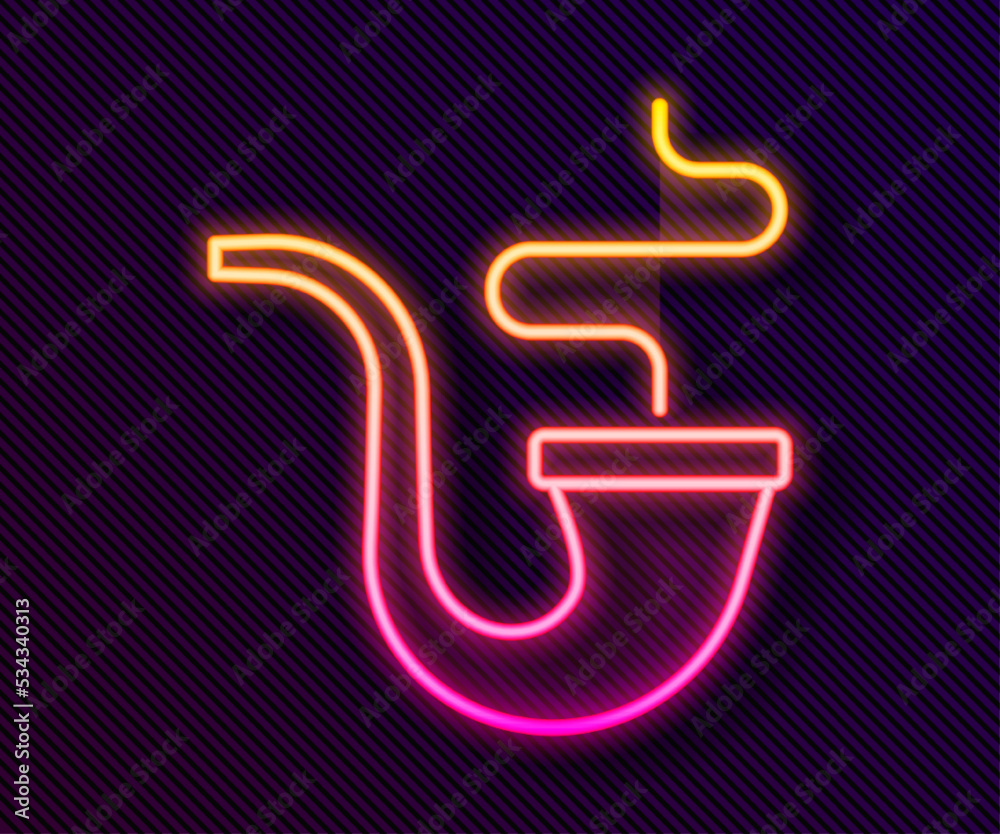 Glowing neon line Smoking pipe with smoke icon isolated on black background. Tobacco pipe. Vector Glowing neon line Smoking pipe with smoke icon isolated on black background. Tobacco pipe. Vector