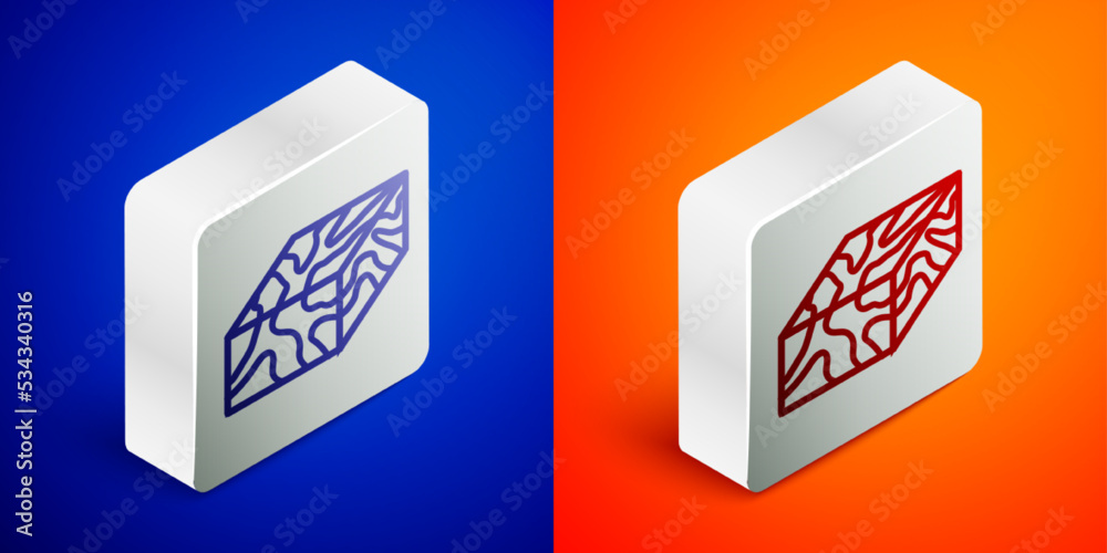 Isometric line Wooden beam icon isolated on blue and orange background. Lumber beam plank. Silver square button. Vector Isometric line Wooden beam icon isolated on blue and orange background. Lumber beam plank. Silver square button. Vector