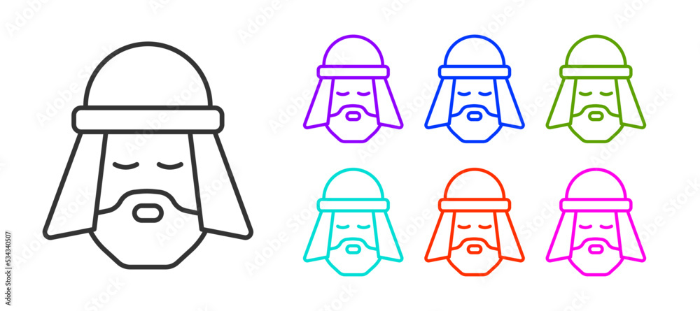 Black line Egyptian man icon isolated on white background. Set icons colorful. Vector Black line Egyptian man icon isolated on white background. Set icons colorful. Vector