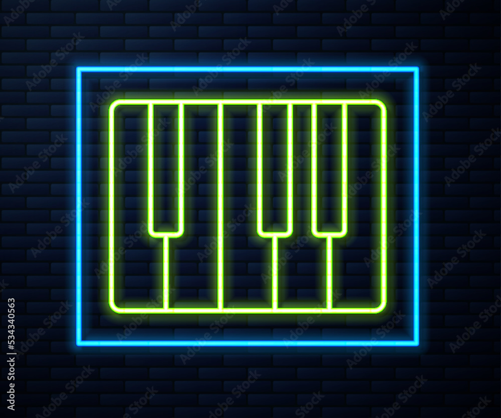 Glowing neon line Music synthesizer icon isolated on brick wall background. Electronic piano. Vector Glowing neon line Music synthesizer icon isolated on brick wall background. Electronic piano. Vector