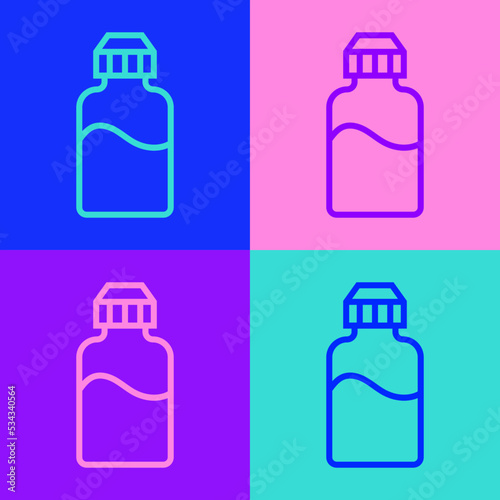 Pop art line Vape liquid bottle for electronic cigarettes icon isolated on color background. Vector