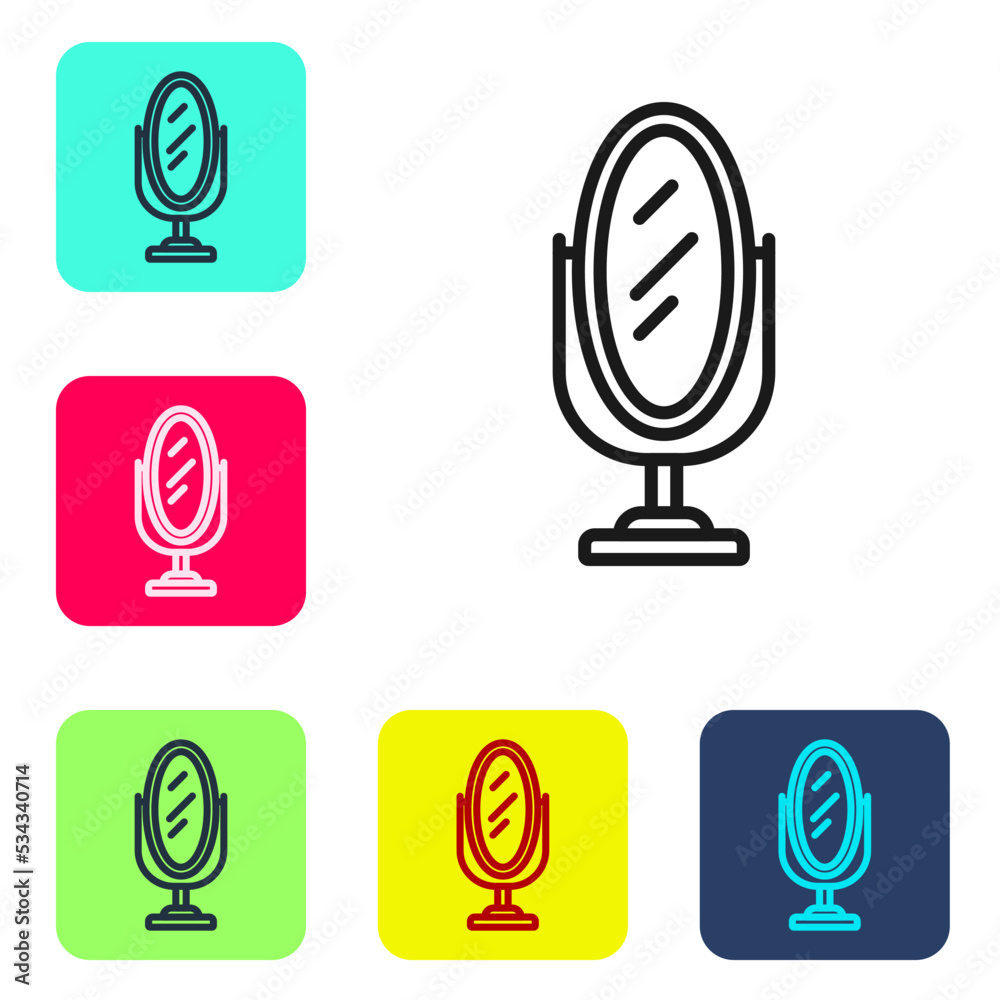 Black line Mirror icon isolated on white background. Set icons in color square buttons. Vector Black line Mirror icon isolated on white background. Set icons in color square buttons. Vector