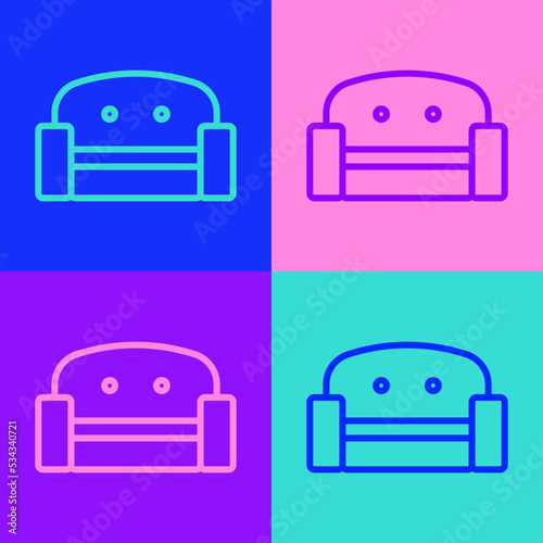 Pop art line Armchair icon isolated on color background. Vector