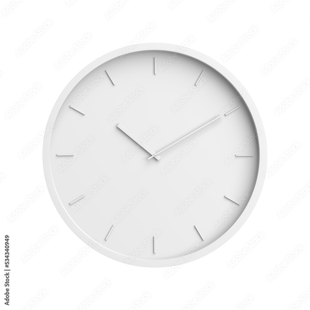 White clock isolated on white background. Minimalism. 3d illustration. White clock isolated on white background. Minimalism. 3d illustration.