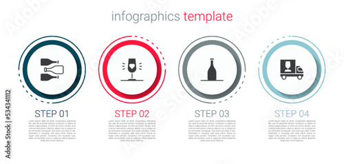 Set Bottles of wine, Wine glass, and truck. Business infographic template. Vector