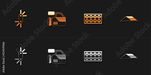Set Tool allen keys, Cinema camera, Skateboard wheel and park icon. Vector