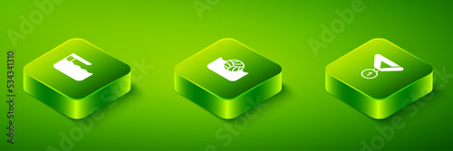 Set Isometric Water polo, Medal and Diving board or springboard icon. Vector