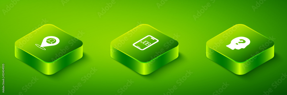 Set Isometric Search job, Worker and location icon. Vector Set Isometric Search job, Worker and location icon. Vector