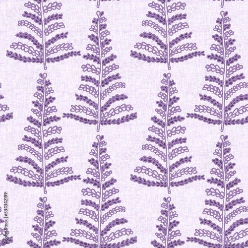 Gender neutral purple botanical foliage seamless raster background. Simple whimsical 2 tone pattern. Kids floral nursery wallpaper or scandi all over print.