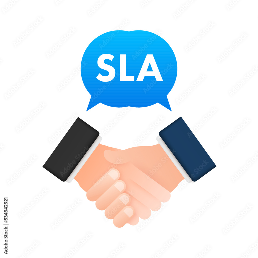 SLA - Service Level Agreement. Commitment between a service provider and a client. Vector stock illustration. SLA - Service Level Agreement. Commitment between a service provider and a client. Vector stock illustration.