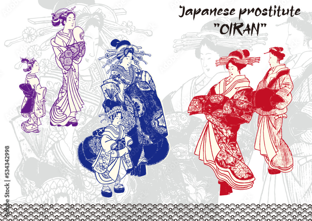 Fototapeta japaneseart ukiyoe oiran prostitute kimono