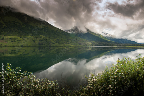 Tranquil Summit Lake is next to the busy Seward Highway on the Kenai Peninsula, Alaska. photo