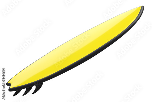 Photography Realistic yellow surfboard for summer surfing isolated on white background