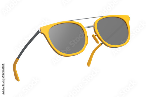 Realistic sunglasess with gradient lens and orange plastic frame on white