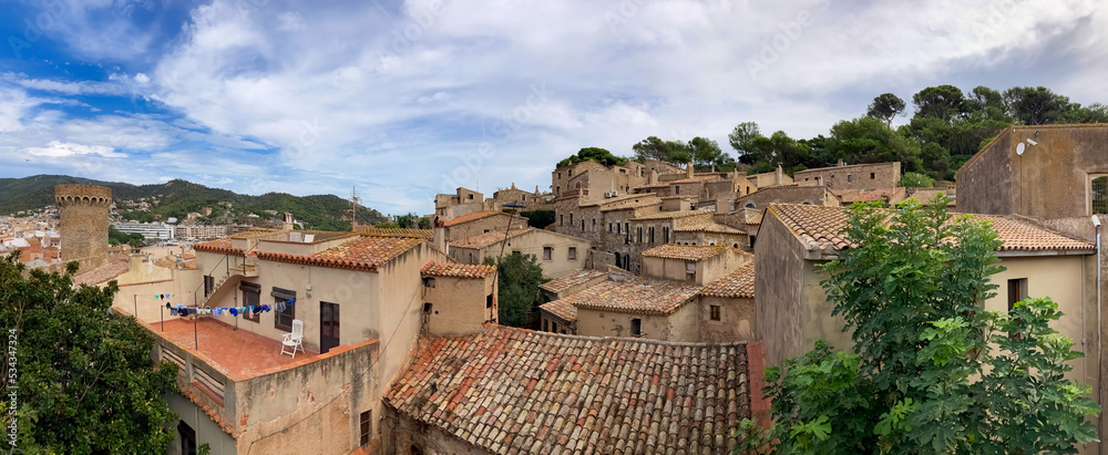 Panoramic View of the rooftops of the Old Town in the Castle in Tossa de Mar.