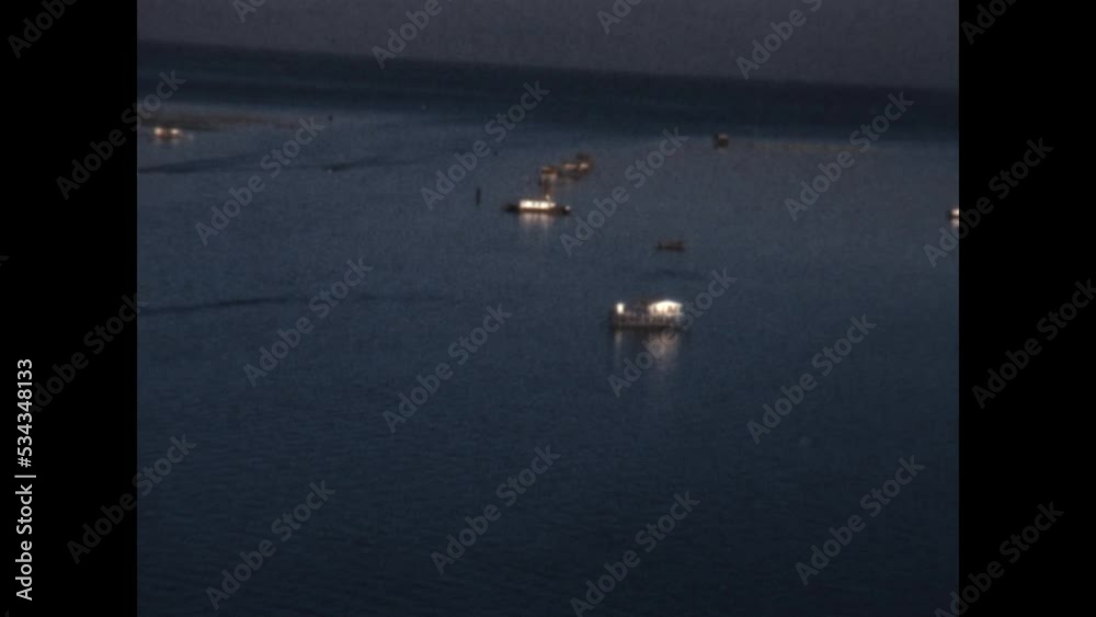 Stiltsville 1966 - Views of Stiltsville, an unoffical community of homes built on stilts a mile off the shore of Miami, in Biscayne Bay, from an airplane flying overhead in 1966. 