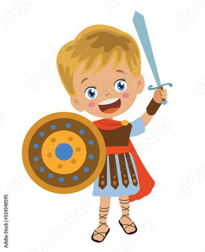 cute boy in roman military costume
