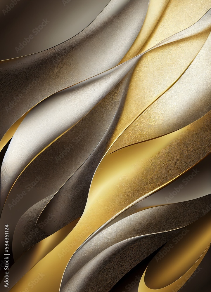 Obraz premium abstract and modern background with asymmetrical pattern and organic lines in shiny golden and silver colors