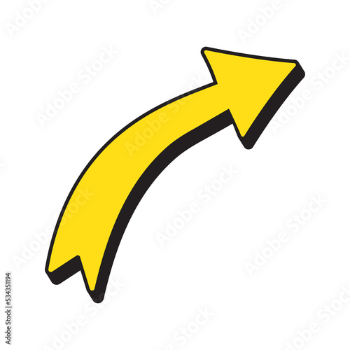 Pop art curved arrow. Comic book style quirky cartoon arrow..