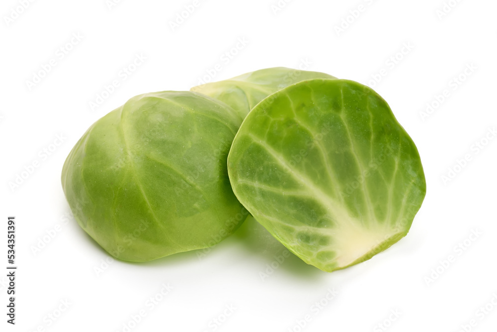 Fresh green Brussels sprouts, isolated on white background. High resolution image. Fresh green Brussels sprouts, isolated on white background. High resolution image.