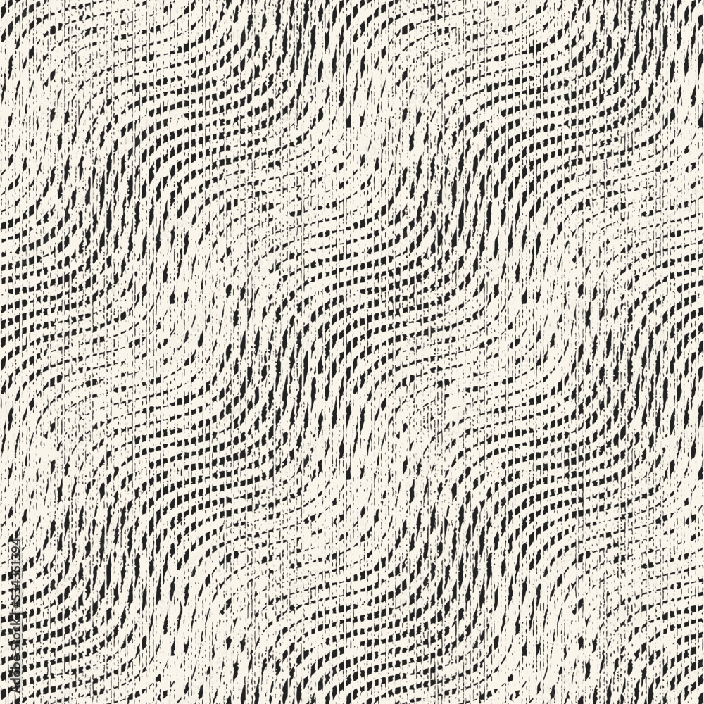 Monochrome Washed-Out Canvas Effect Textured Wavy Pattern