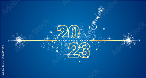 Fotografia Happy New Year 2023 eve line design loading sparkle firework champagne open gold