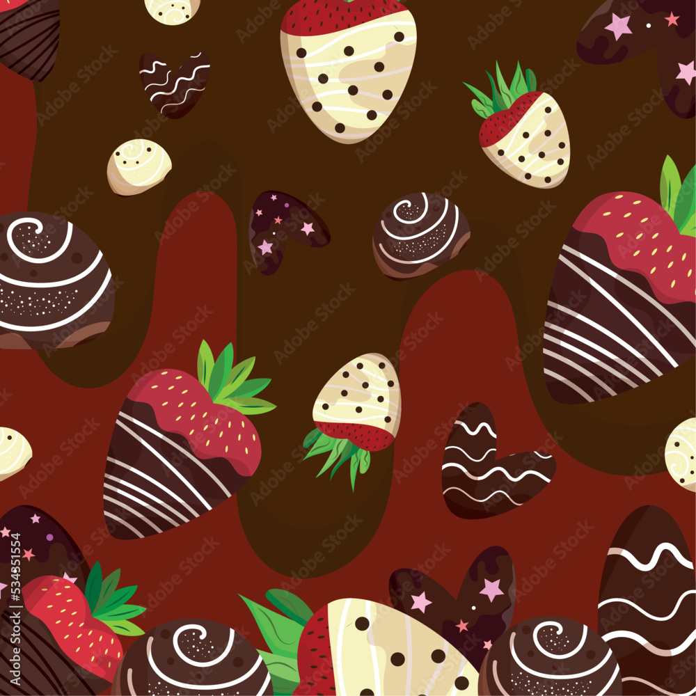 Colored seamless pattern background with strawberries with chocolate Vector Colored seamless pattern background with strawberries with chocolate Vector