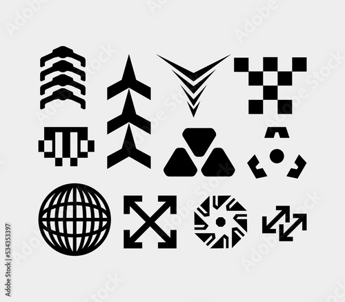 Futuristic streetwear element collection asset poster icon Bundle HUD interface game technology separated editable
