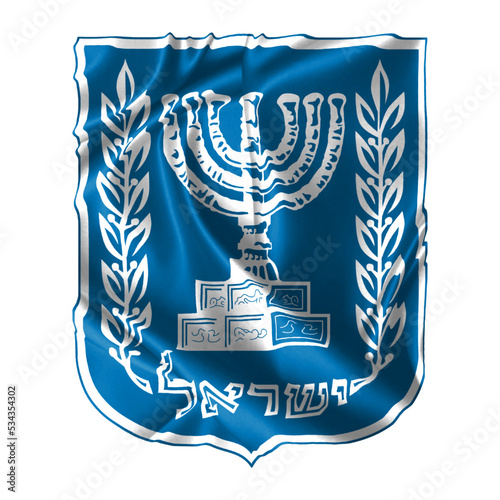 The National Emblem of Israel, wavy. Coat of arms on the shield, vector