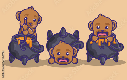 cute bear and a big couldron and honey bundle