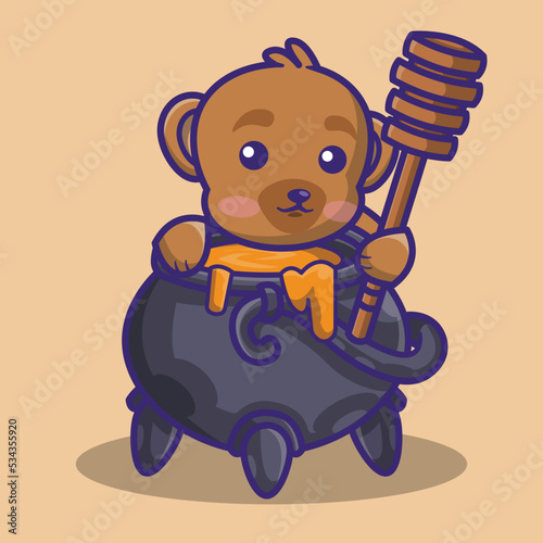 cute bear and a big couldron and honey