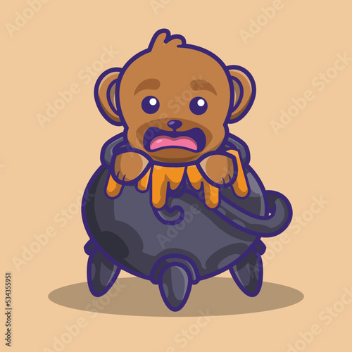 cute bear and a big couldron and honey