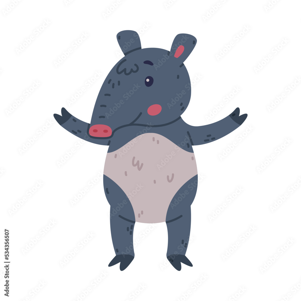 Cute Tapir Animal with Proboscis Standing and Smiling Vector Illustration Cute Tapir Animal with Proboscis Standing and Smiling Vector Illustration
