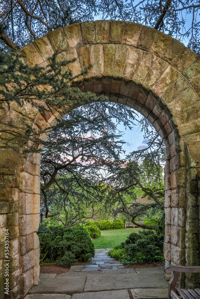 Usa, District of Columbia. Entrance to the Bishop's Garden at the Washington National Cathedral