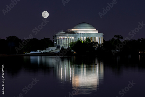 Usa, District of Columbia. Moon rising over the Jefferson Memorial photo