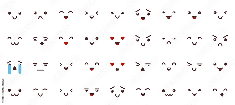 Emoji black line icons set. Emoticon outline isolated face icon. Chat expression sign. Message funny design element. Cheerful facial emotion symbol. Smile comic mood person web pictogram collection Emoji black line icons set. Emoticon outline isolated face icon. Chat expression sign. Message funny design element. Cheerful facial emotion symbol. Smile comic mood person web pictogram collection