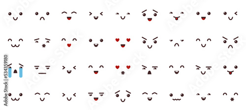 Emoji black line icons set. Emoticon outline isolated face icon. Chat expression sign. Message funny design element. Cheerful facial emotion symbol. Smile comic mood person web pictogram collection