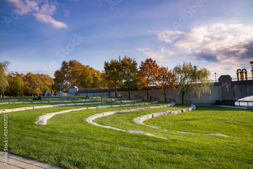 Tiered lawn, White River State Park, Indianapolis, Indiana, USA.