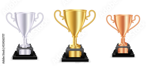 set of realistic golden trophy cup champion. eps vector