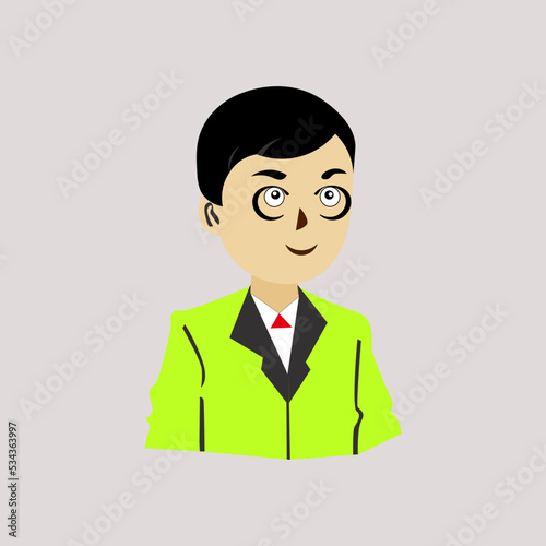 vecto design of the character of a young man wearing a dashing suit, this character is suitable for animation or for a school event design with the characteristic of the character wearing a yellowish 