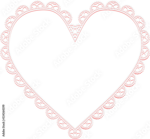 Openwork pink frame in the shape of lace hearts. Design element.